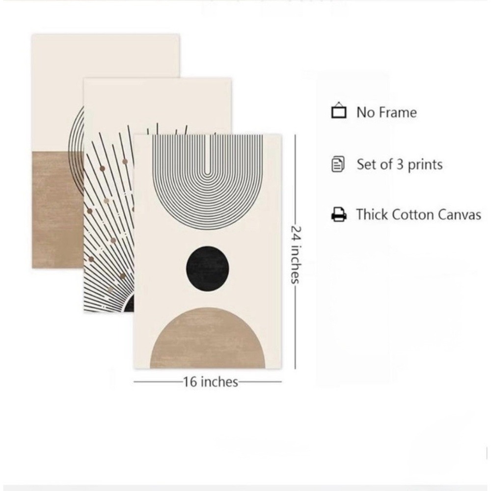 Set of 3 Boho Abstract Wall Art Prints 16x24 Mid Century Modern Canvas Unframed - Picture 2 of 2